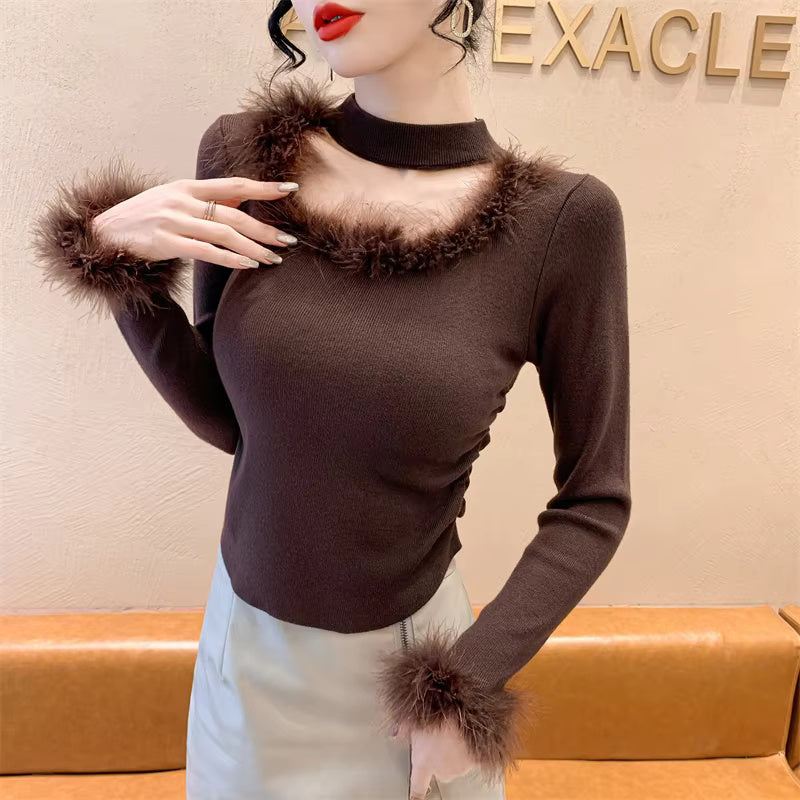 Fluffy Square collar Hollow Out Tops Mssza