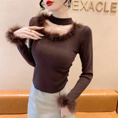 Fluffy Square collar Hollow Out Tops Mssza