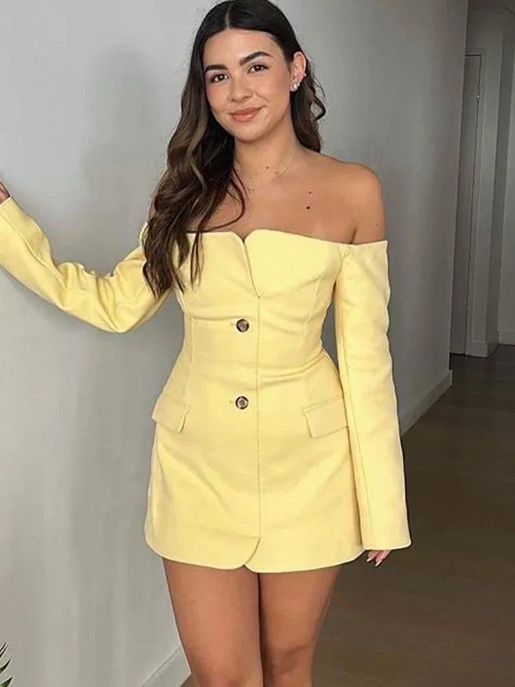 Off-Shoulder Blazer Dress Chic Style for  Parties Mssaz Desses