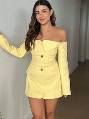 Off-Shoulder Blazer Dress Chic Style for  Parties Mssaz Desses