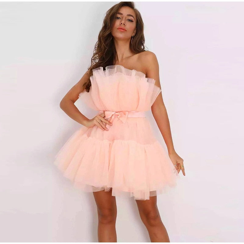 Off Shoulder Mesh Tutu Dress Bodycon Lace Short Dress Mssaz Desses