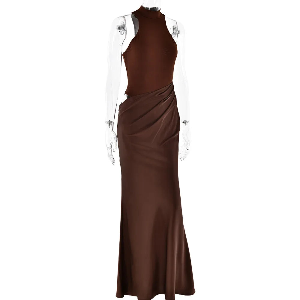 Satin Sleeveless High Neck Dress Mssaz Desses