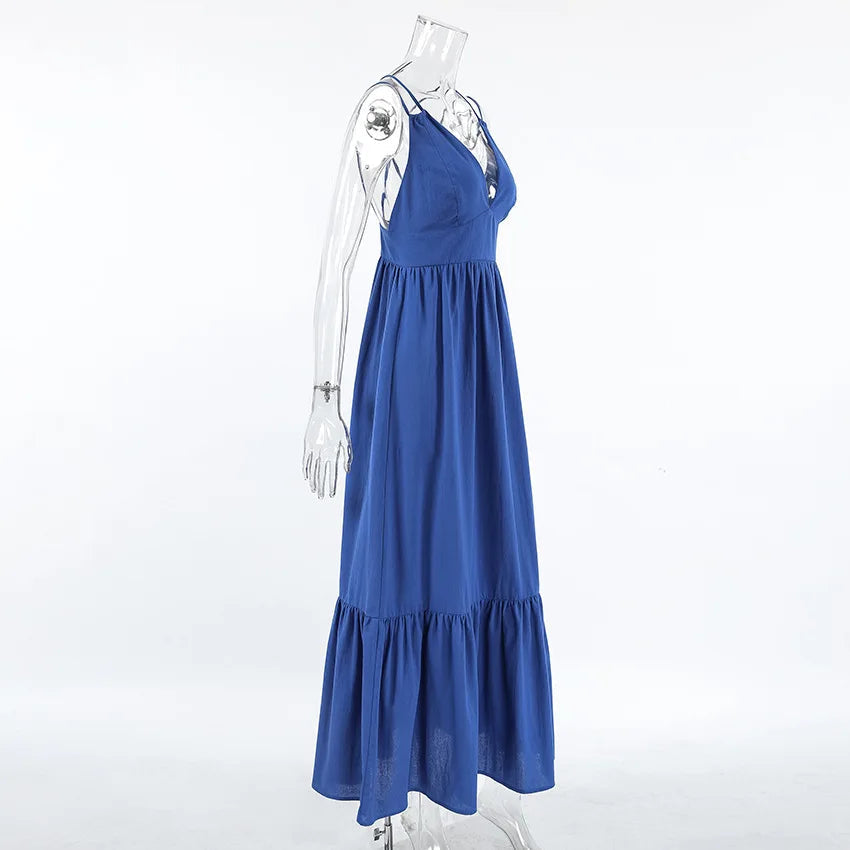 Patchwork Sleeveless Solid Maxi Dress Mssaz Desses