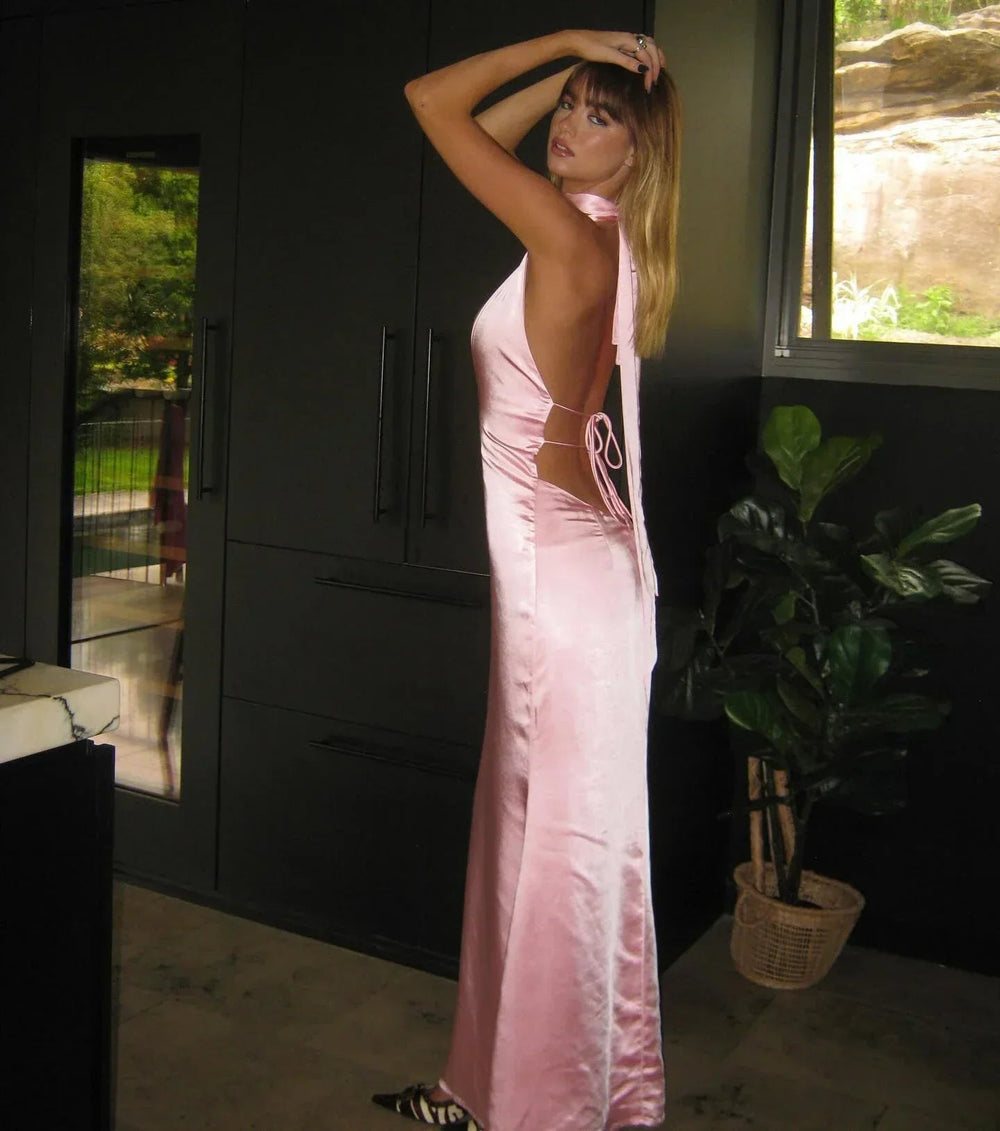 Satin Open Back Dress Mssaz Desses
