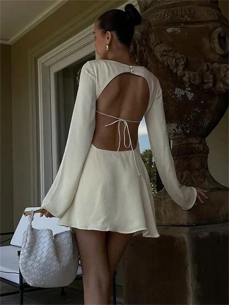 Elegant Backless Lace-Up Satin Party Mini Dress Mssaz Desses