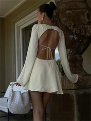 Elegant Backless Lace-Up Satin Party Mini Dress Mssaz Desses