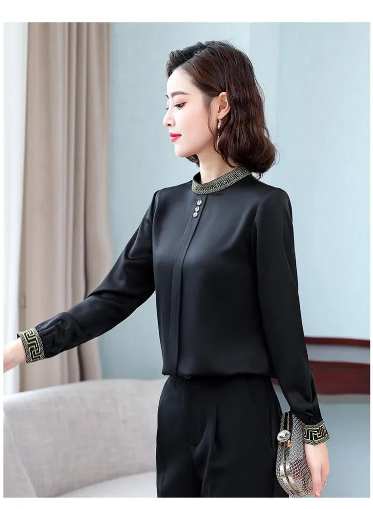 Elegant Long Sleeve Chiffon Slimming Shirt With Button Mssza