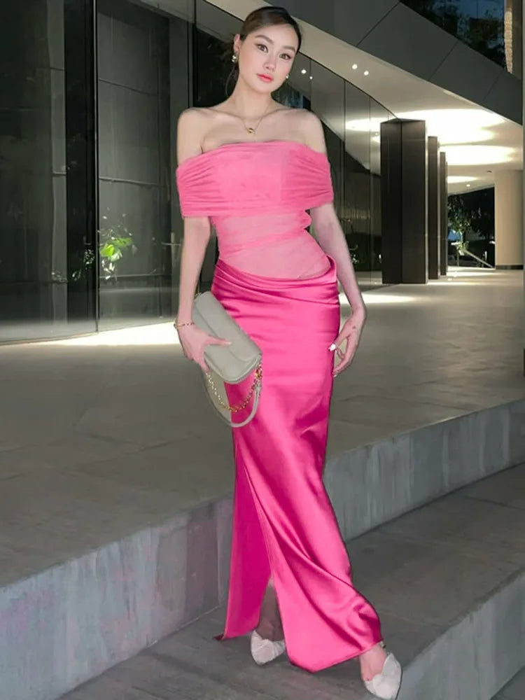 Off-the-Shoulder Strapless Backless Maxi Dress Mssaz Desses