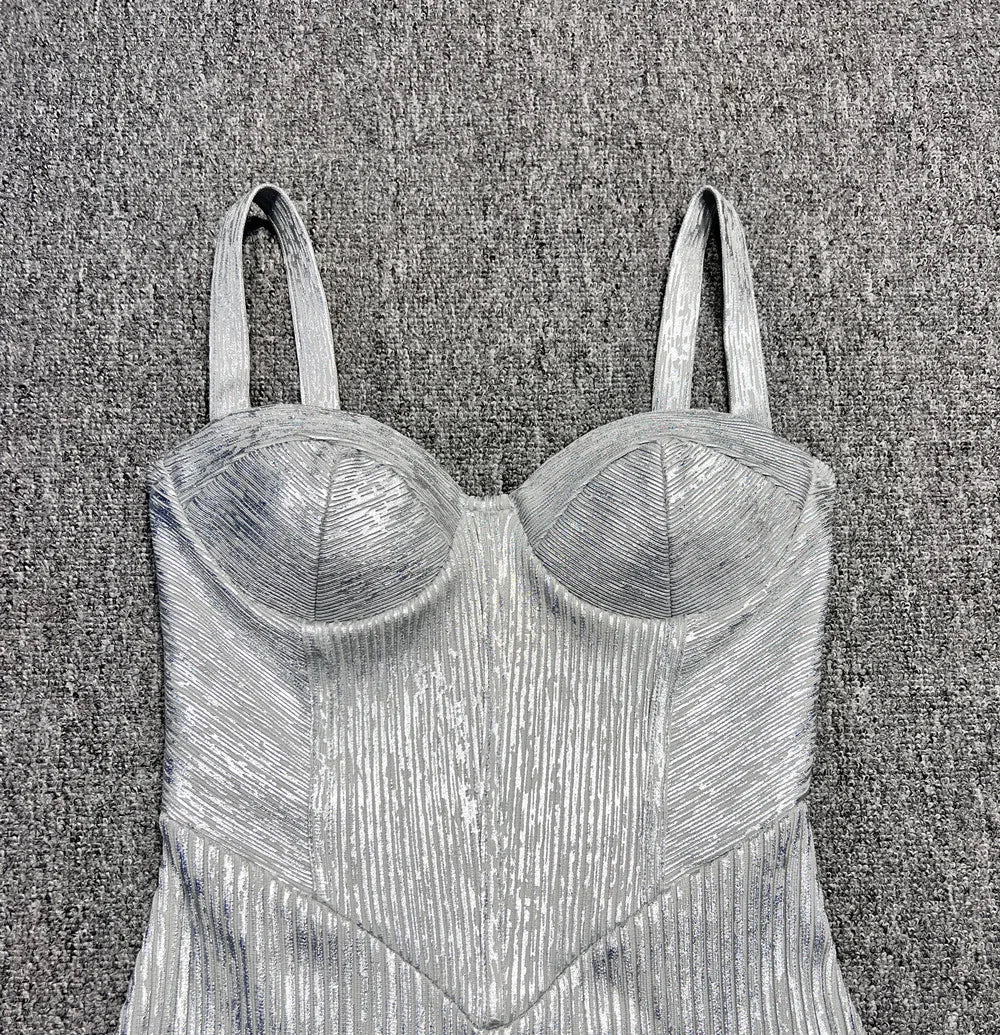 Spaghetti Strap Sleeveless Silver Midi Dress Mssaz Desses