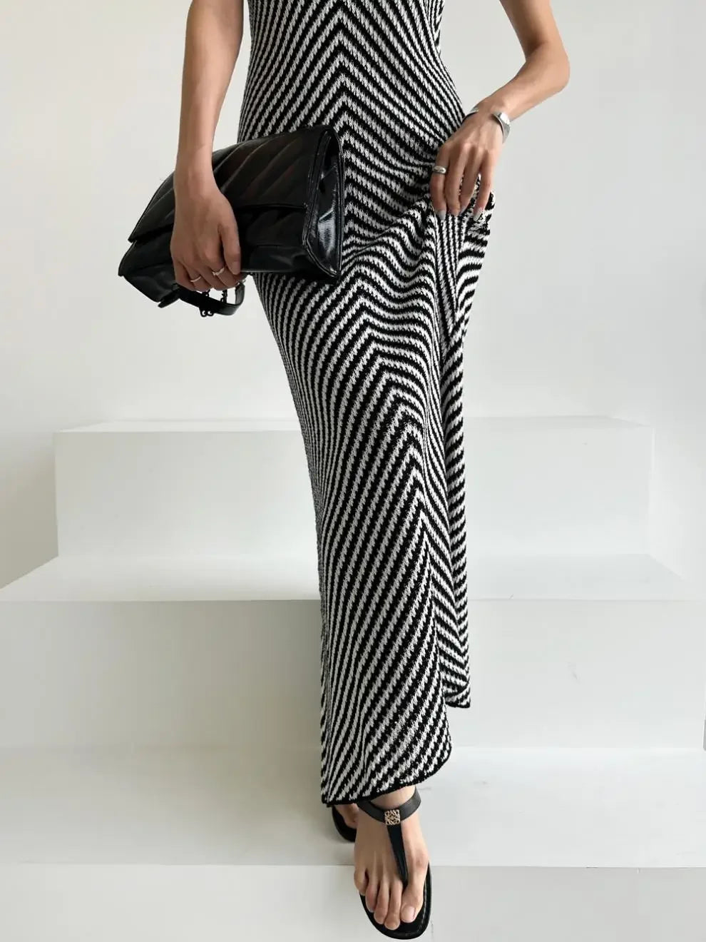 Striped Ribbed Midi Dress Mssaz Desses