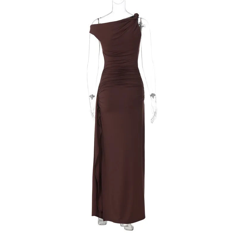 Oblique Shoulder Backless Maxi Dress Mssaz Desses