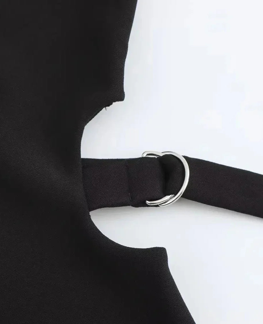 Crop Hollow Waist Black Mini Dress Mssaz Desses