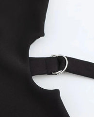 Crop Hollow Waist Black Mini Dress Mssaz Desses