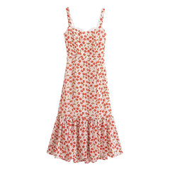 Cherry Print Ruffles Hem Trumpet Midi Dress Mssaz Desses