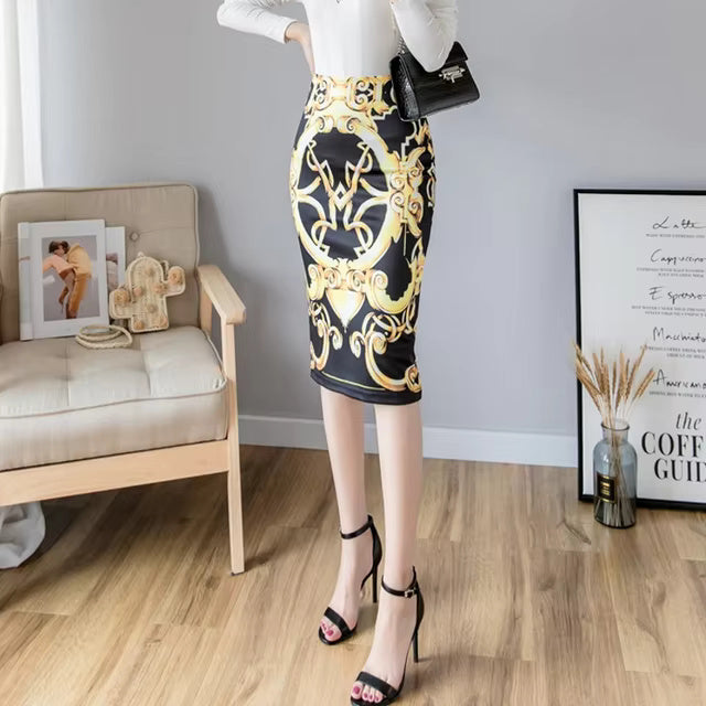 Print Stretchable Knee Length Midi Vintage Pencil Skirt Mssza