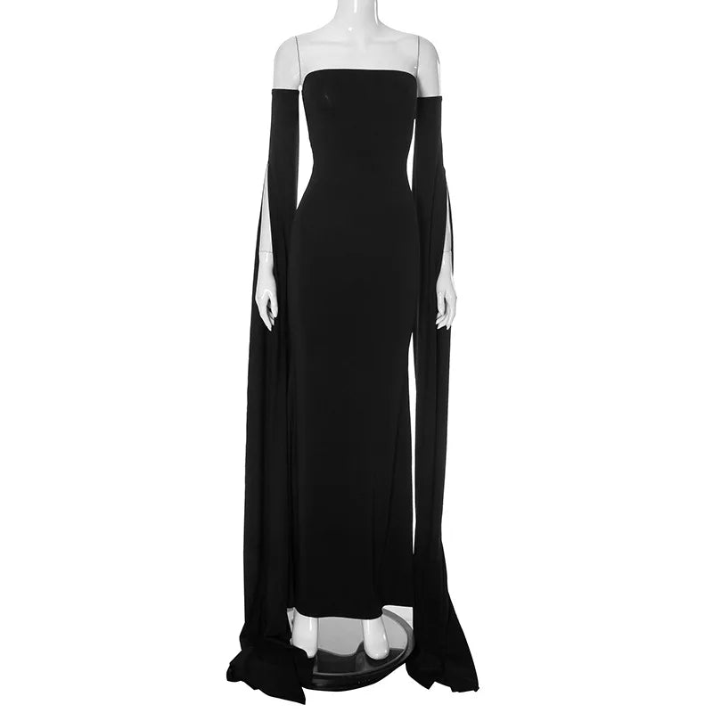 Strapless Extra-long Flare Sleeves Dress Mssaz Desses