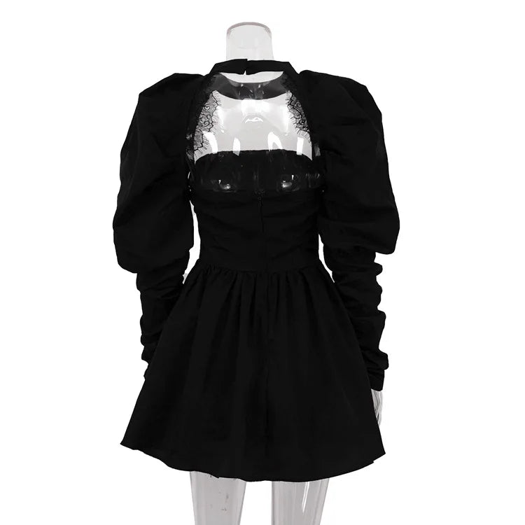 Puff Long-sleeved Black Mini Dress Mssaz Desses