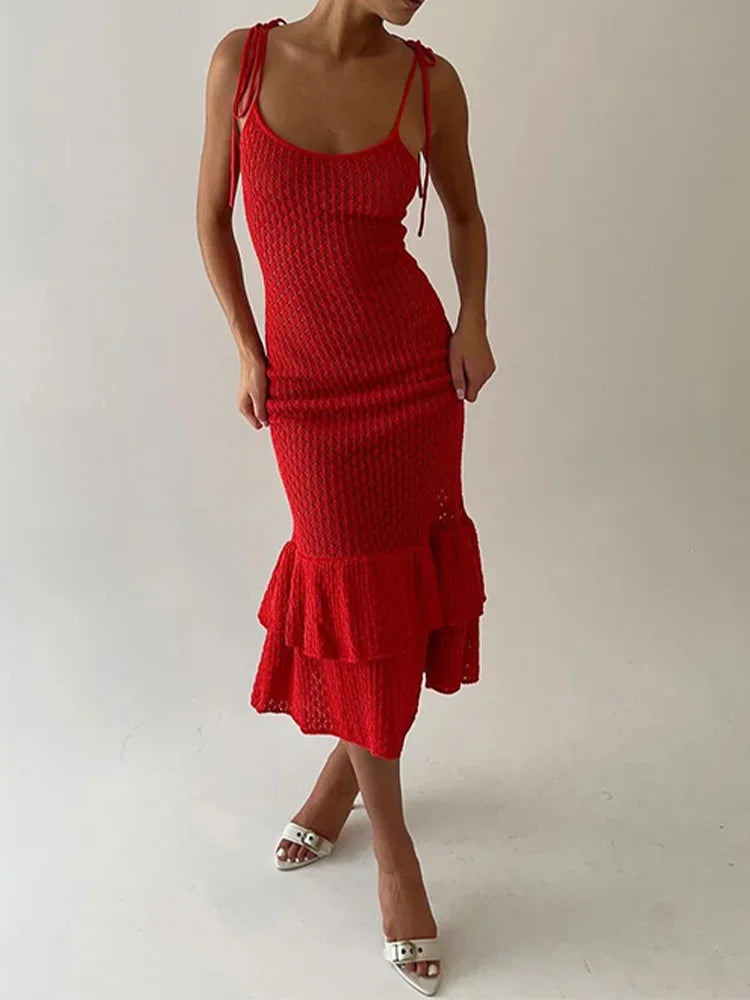 Ruffle Knit Midi Dress Mssaz Desses
