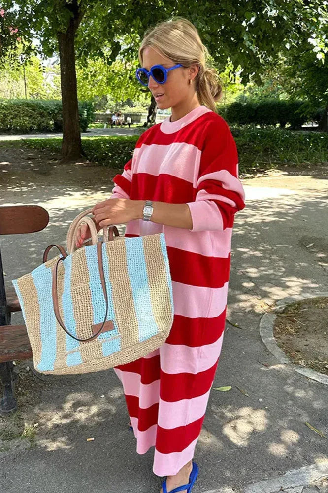 Casual Striped Midi Dress Mssaz Desses