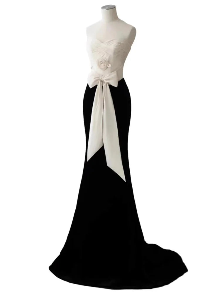 3D Flower Bowknot Patchwork Velvet Dress Mssaz Desses