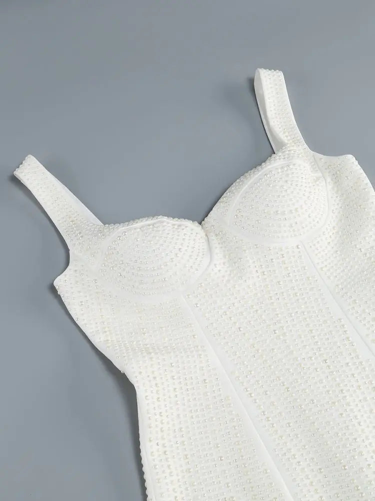 White Spaghetti Strap Diamonds Mini Dress Mssaz Desses
