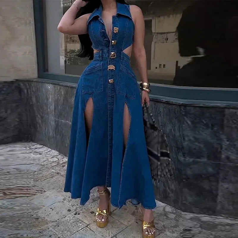 Denim Maxi Dress Mssaz Desses