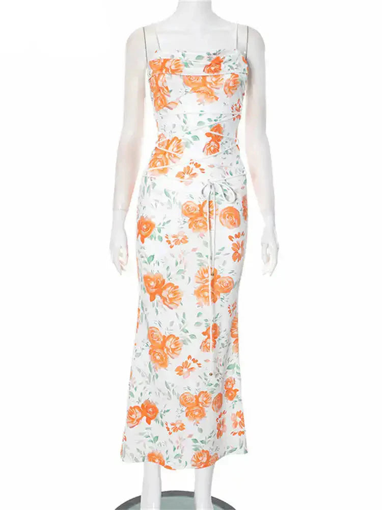 Floral Print Spaghetti Strap Long Dress Mssaz Desses