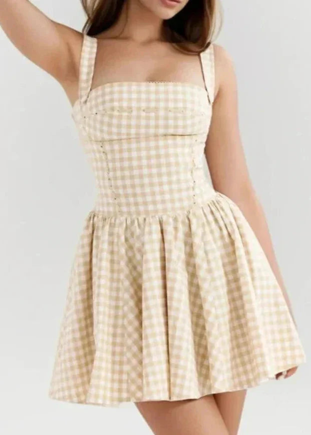 Cross Ribbon Folds Hem Ball Gown Swing Mini Dress Mssaz Desses