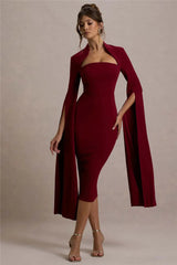 Cape Long Sleeve Square Collar Midi Dress Mssaz Desses