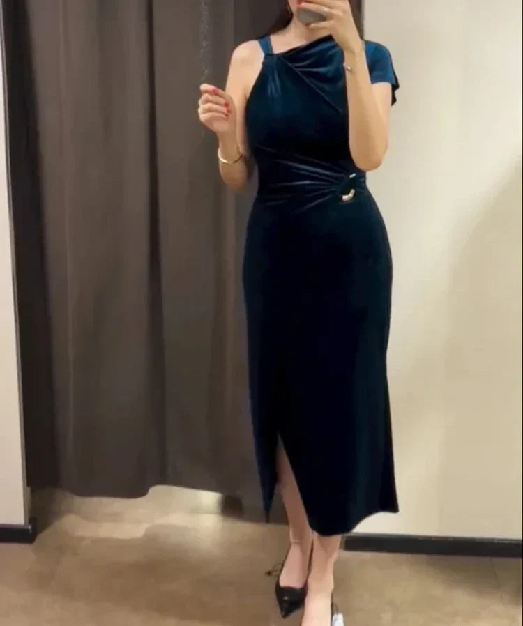 Asymmetric Sleeveless Velvet Dress Mssaz Desses