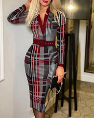 Polka Dot Print V Neck Long Sleeve Clothing Midi Dress Mssaz Desses