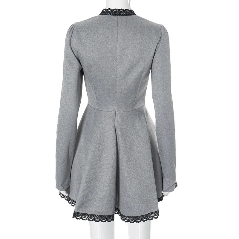 Patchwork Gray Long Sleeve A-line Mini Dress Mssaz Desses