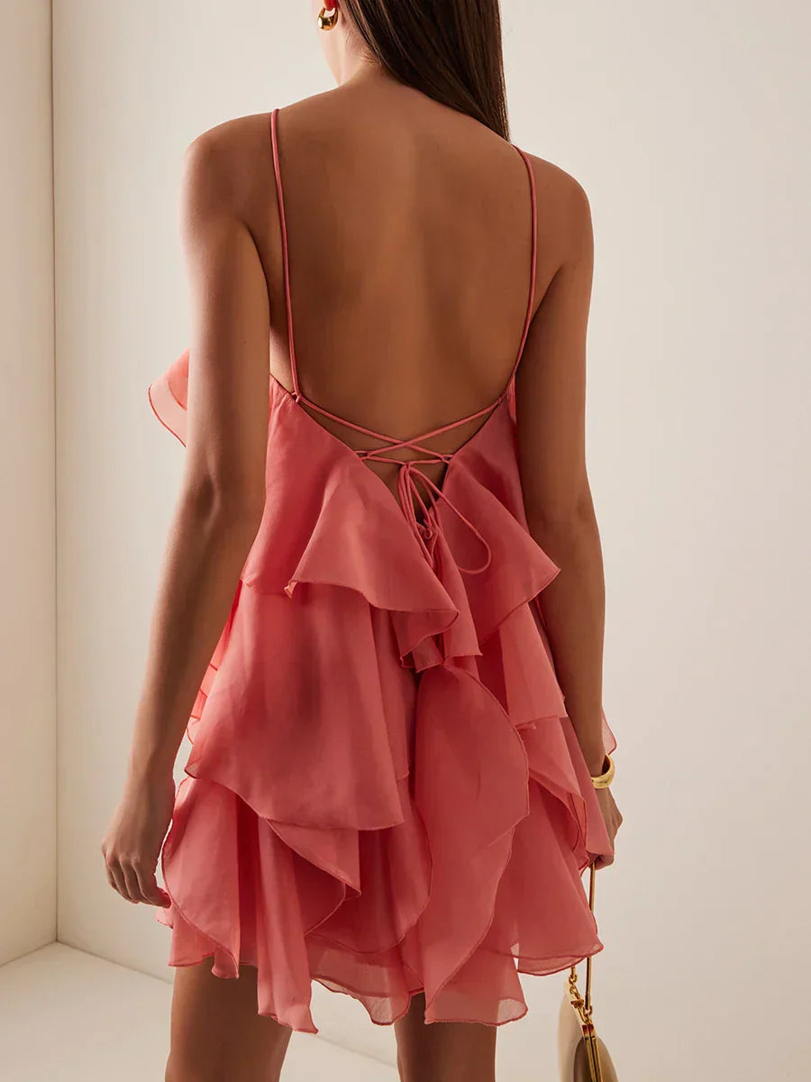 Solid Spliced Appliques Loose Mini Dress Mssaz Desses