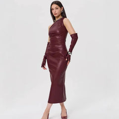 Off-Shoulder Strapless Faux Leather Patchwork Dress Mssaz Desses