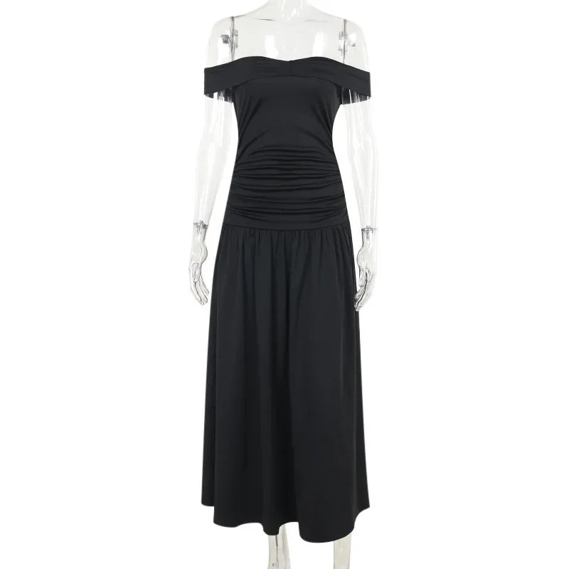 Slash Neck Off Shoulder Solid Dress Mssaz Desses