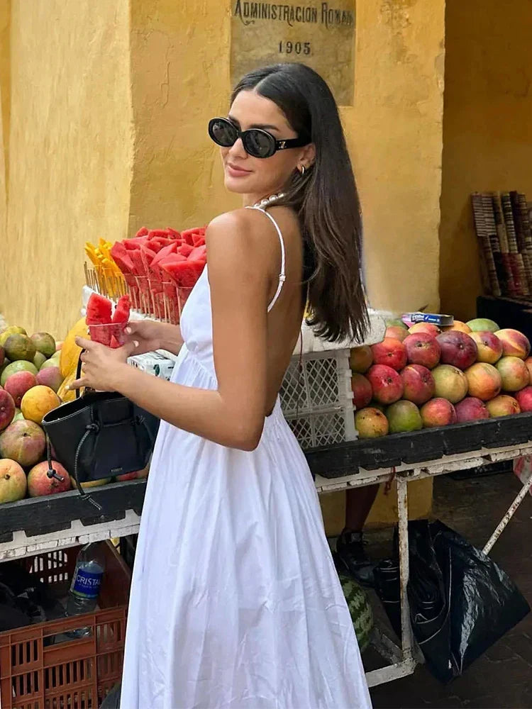 Backless Midi Dress Camisole Chic V-Neck & Easy Fit Mssaz Desses