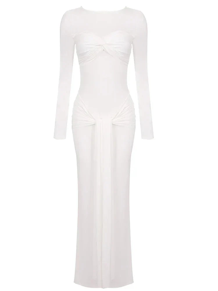 Long Sleeve Pleated Draped Maxi Dress Mssaz Desses