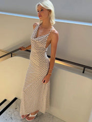 Polka Dot Backless Spaghetti Strap Party Maxi Dress Mssaz Desses