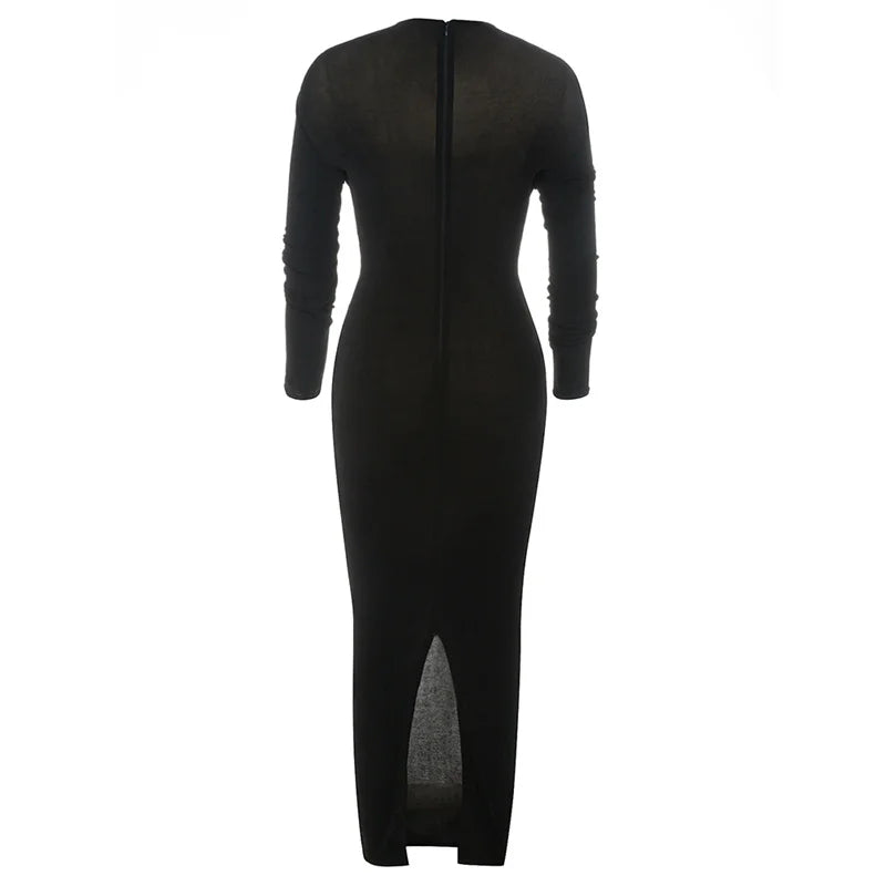 Black Full Sleeve Sequined Long Dress Mssaz Desses