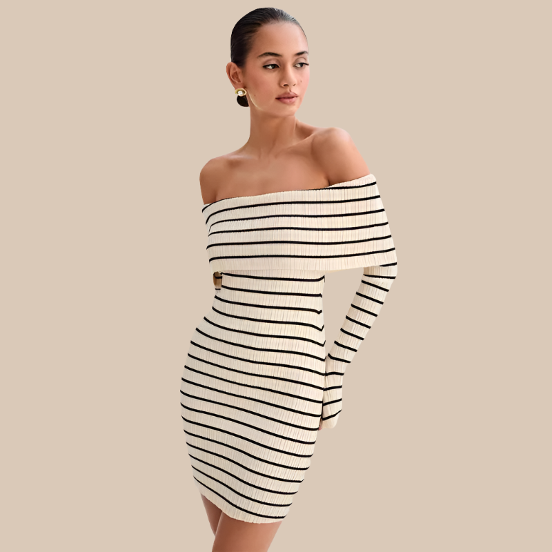 Striped Open Shoulder Dress Mssaz Desses