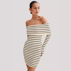 Striped Open Shoulder Dress Mssaz Desses