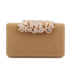 Leaf Design Diamonds Flap Shaped Velvet Luxury Clutch Mssza
