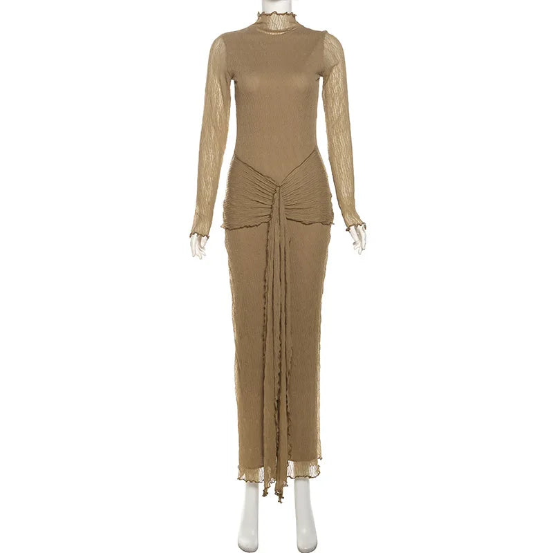 Long Sleeve Drape Turtleneck Maxi Dress Mssaz Desses
