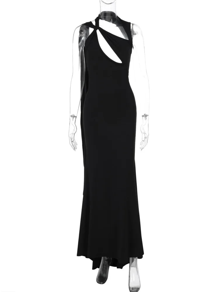Hollow Out Sleeveless Black Maxi Dress Mssaz Desses