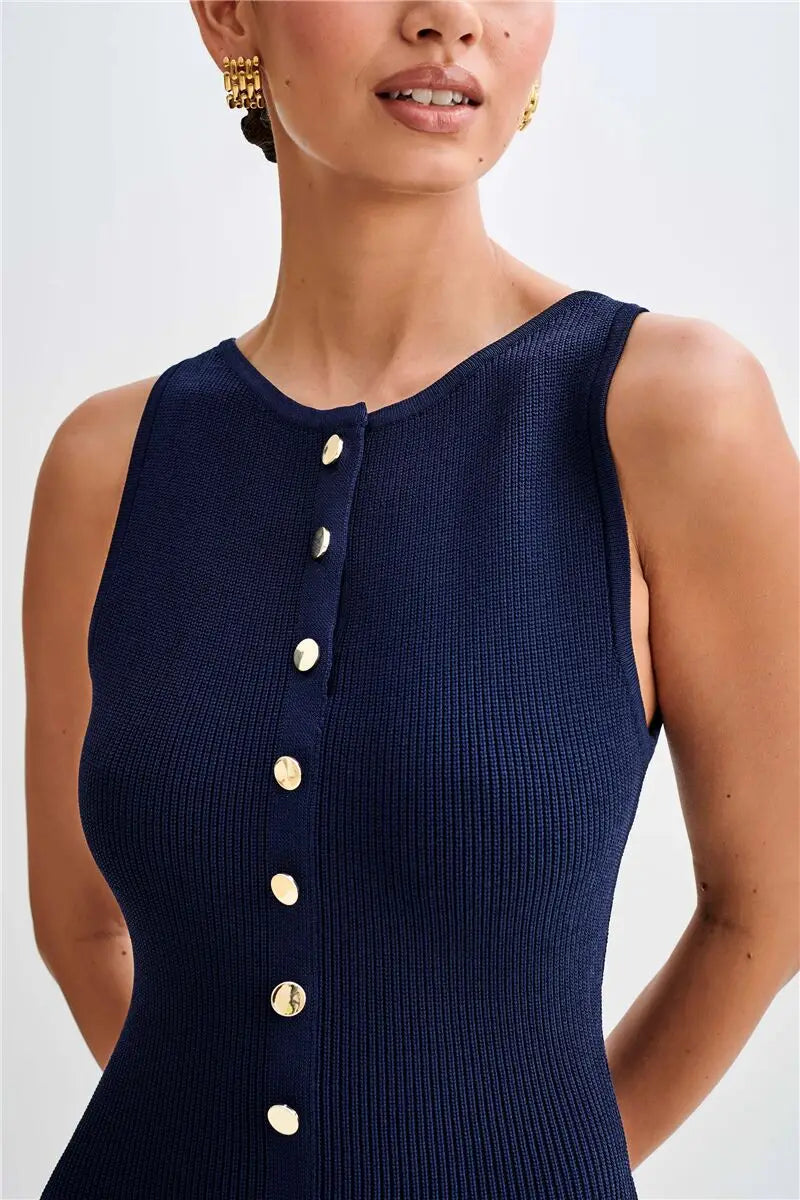 Knit Maxi Dress with Pockets Button-Front Mssaz Desses
