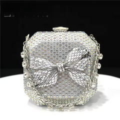 Diamond Inlaid Bow Square Box American Style Clutch Mssza