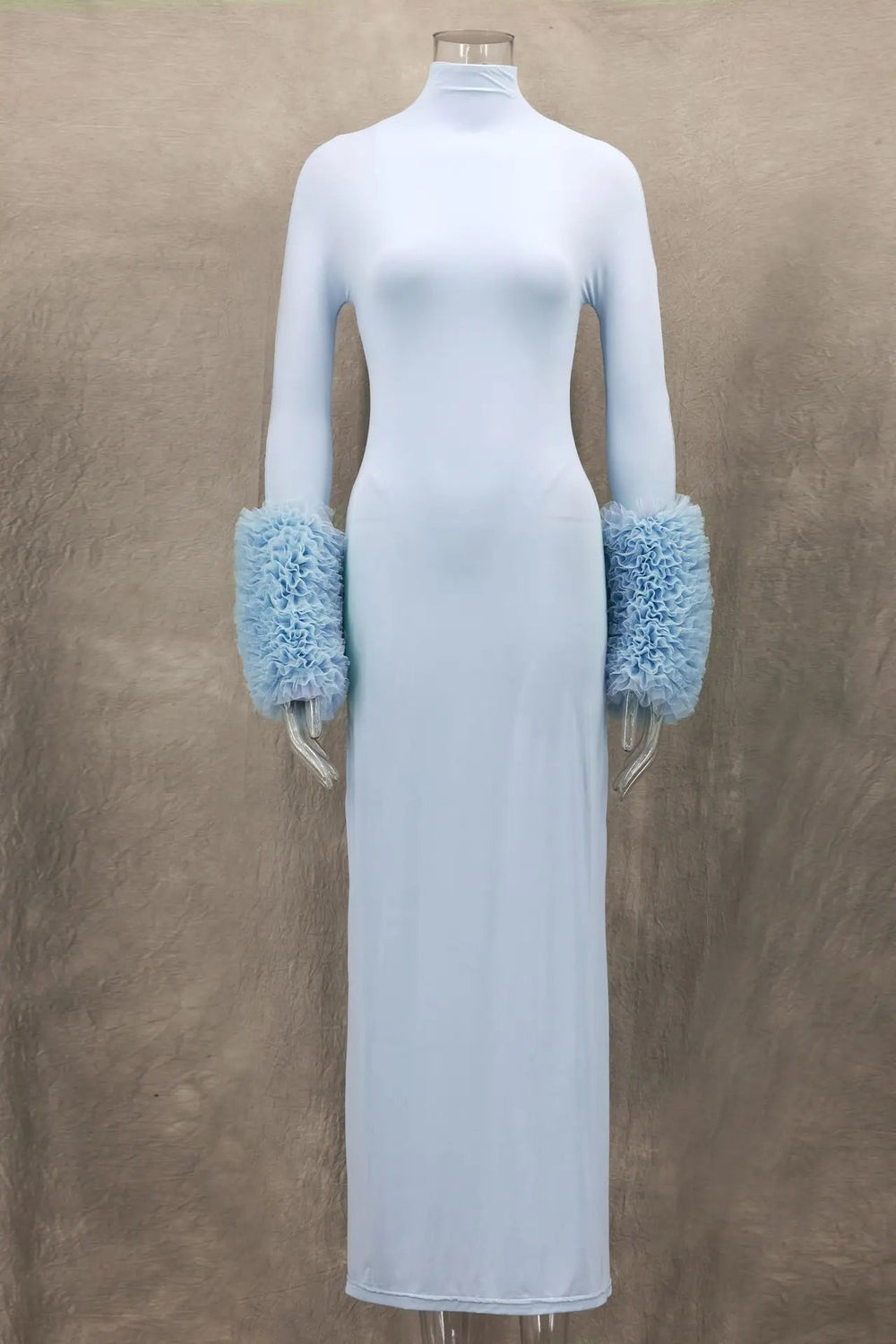 Ruffle Pleated Sleeve Blue Long Dress for Women Mssaz Desses