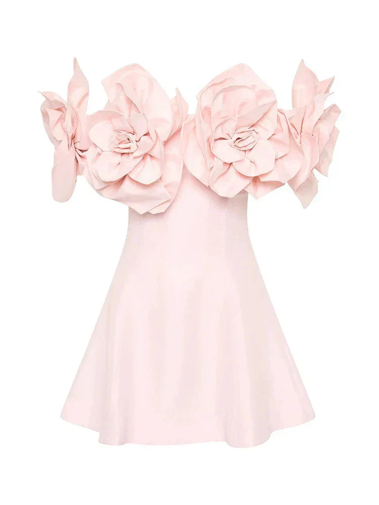 Slash Neck 3D Flower Mini Dress Mssaz Desses