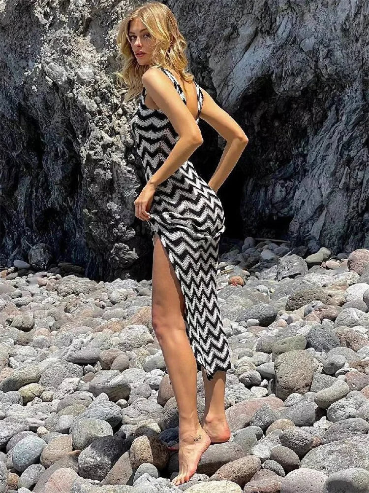Striped Knit Contrast Dress Mssaz Desses