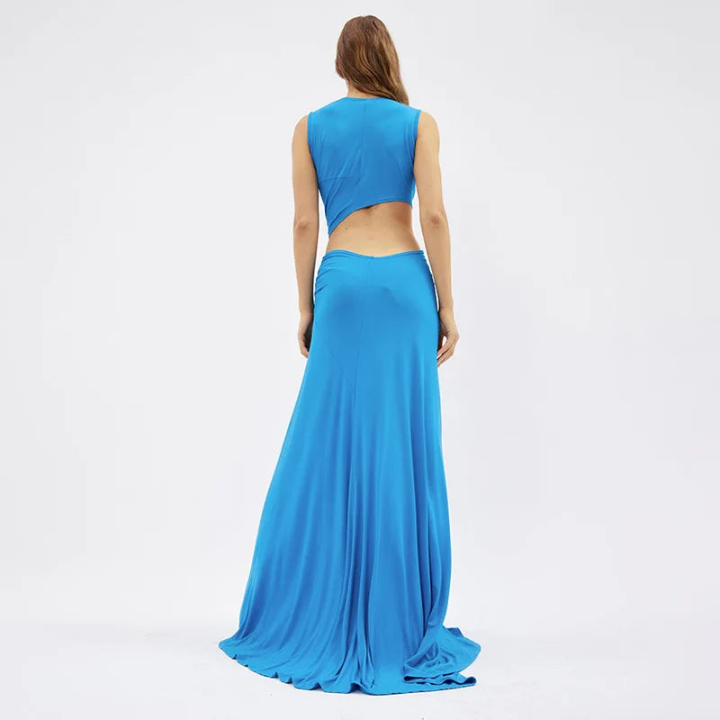 Deep V Cut Out Slit Asymmetrical Long Dress Mssaz Desses